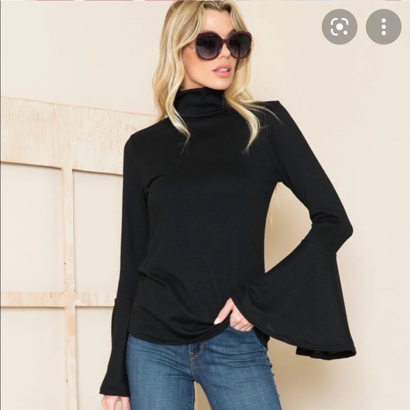 Acting Pro Tops - Acting Pro Solid Bell Sleeve Turtleneck Top, Medium